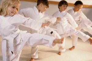 Young children practicing non-contact tae kwon do forms at Academy on the Hills in Aliso Viejo