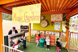 Children playing instruments in the Music Garden at Academy on the Hills in Aliso Viejo